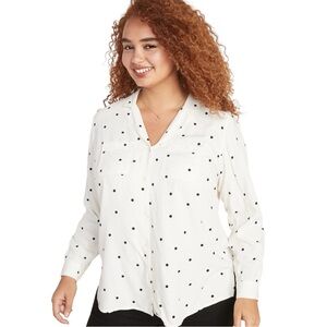 NWT Old Navy Womens Long Sleeve Button Up Polka Dot Shirt Cream & Black